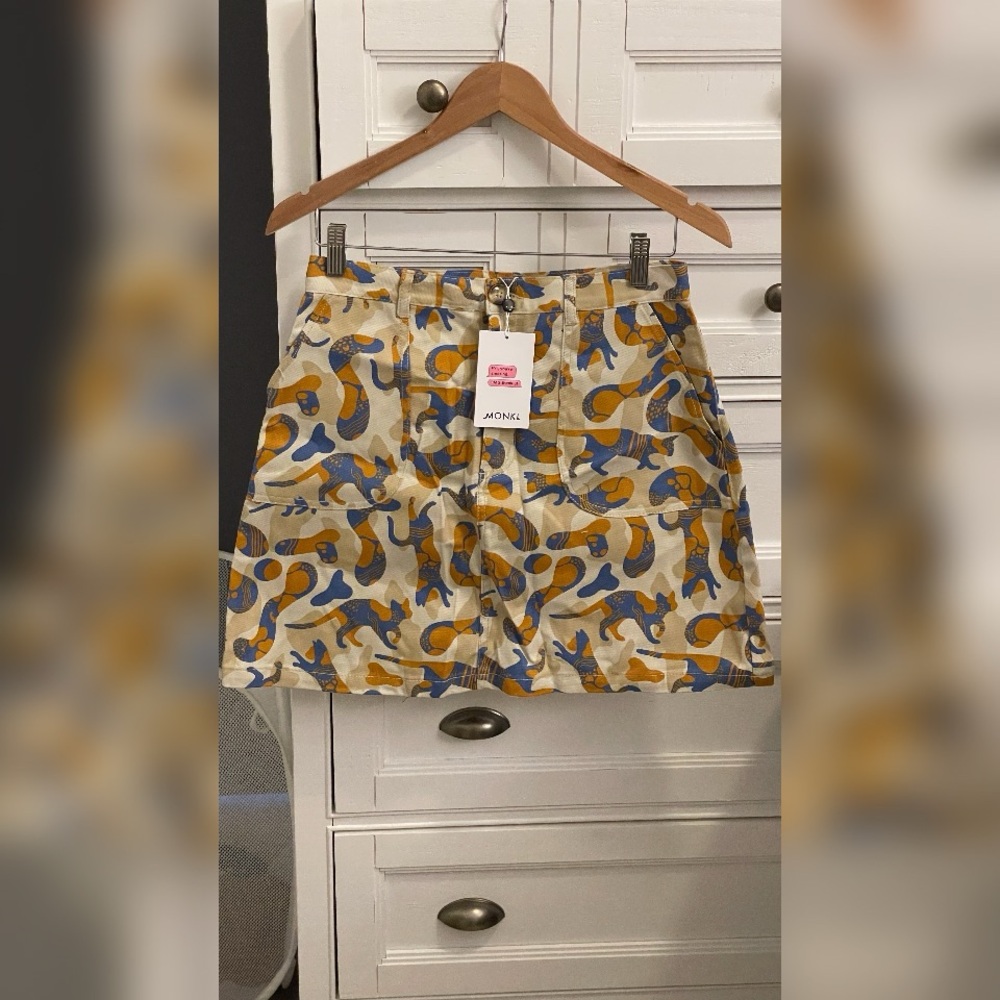 Monki Blue and Orange Cat Patterned Skirt